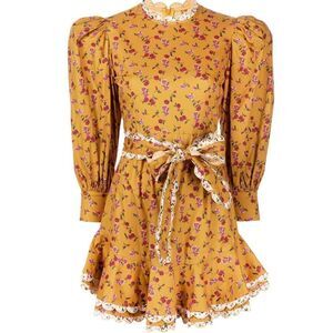 CeliaB Alder Puff Sleeve Floral Print Mini Dress Yellow Women’s Size XL